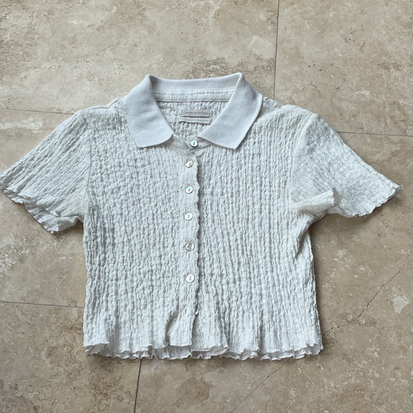 Urban Outfitters Tops - White Crinkle Button-Up Crop Top